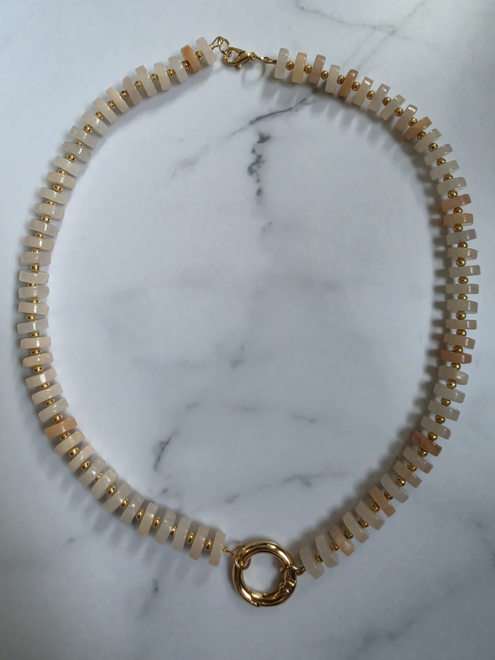 Peach Bead Necklace with Gold Ring Clasp - Picture 6 of 6
